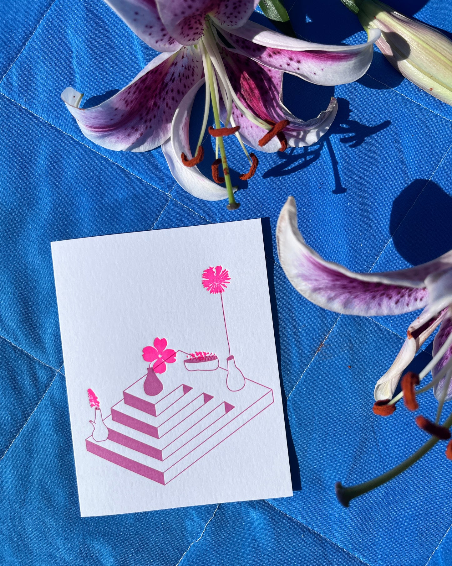 Pink Bloom Stairs Card, David Bernabo x Meshwork, #161 (limited edition)