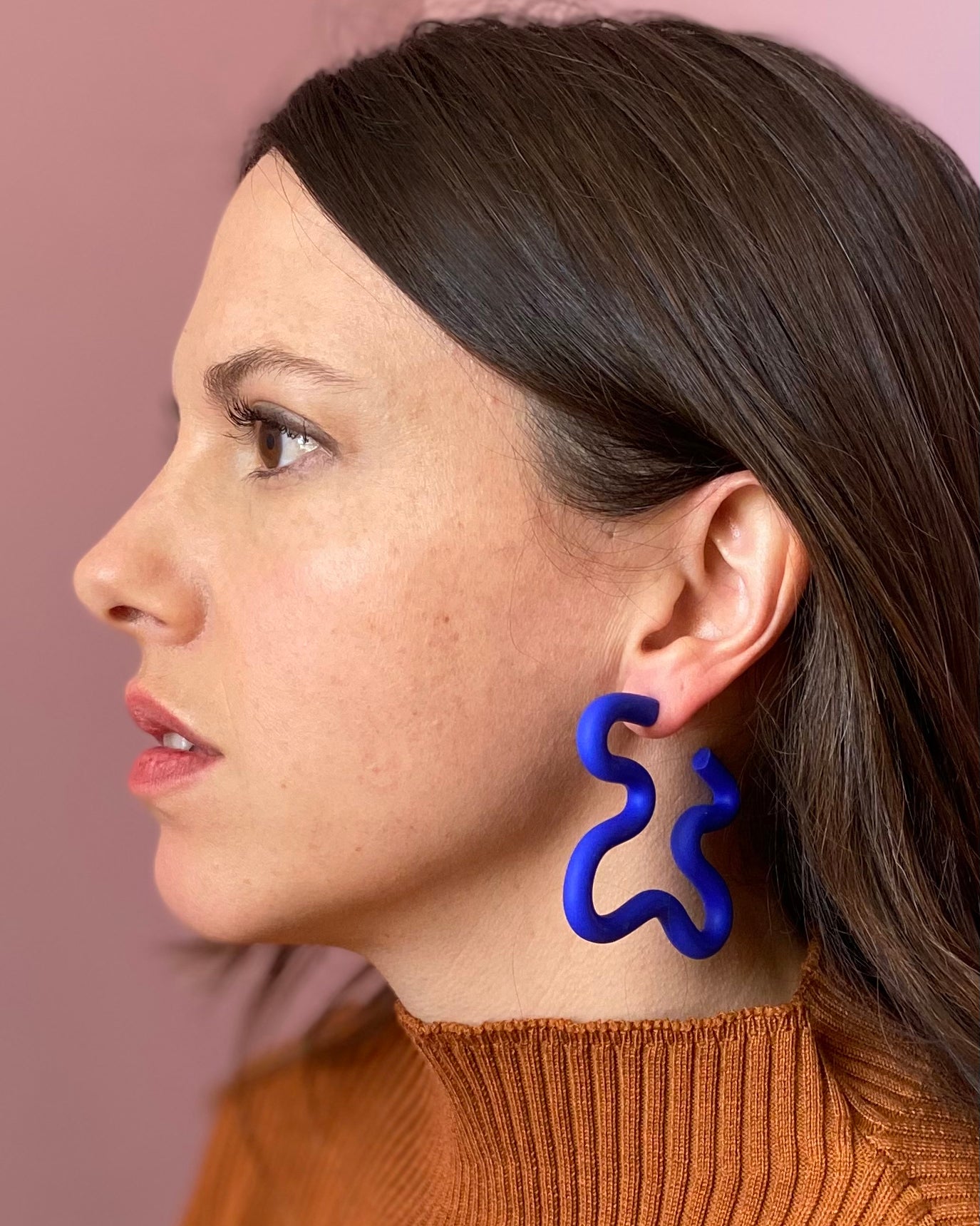 Electric Blue Large Squiggle Hoop Earrings
