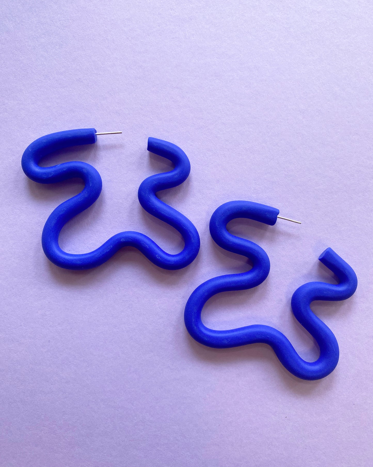 Electric Blue Large Squiggle Hoop Earrings