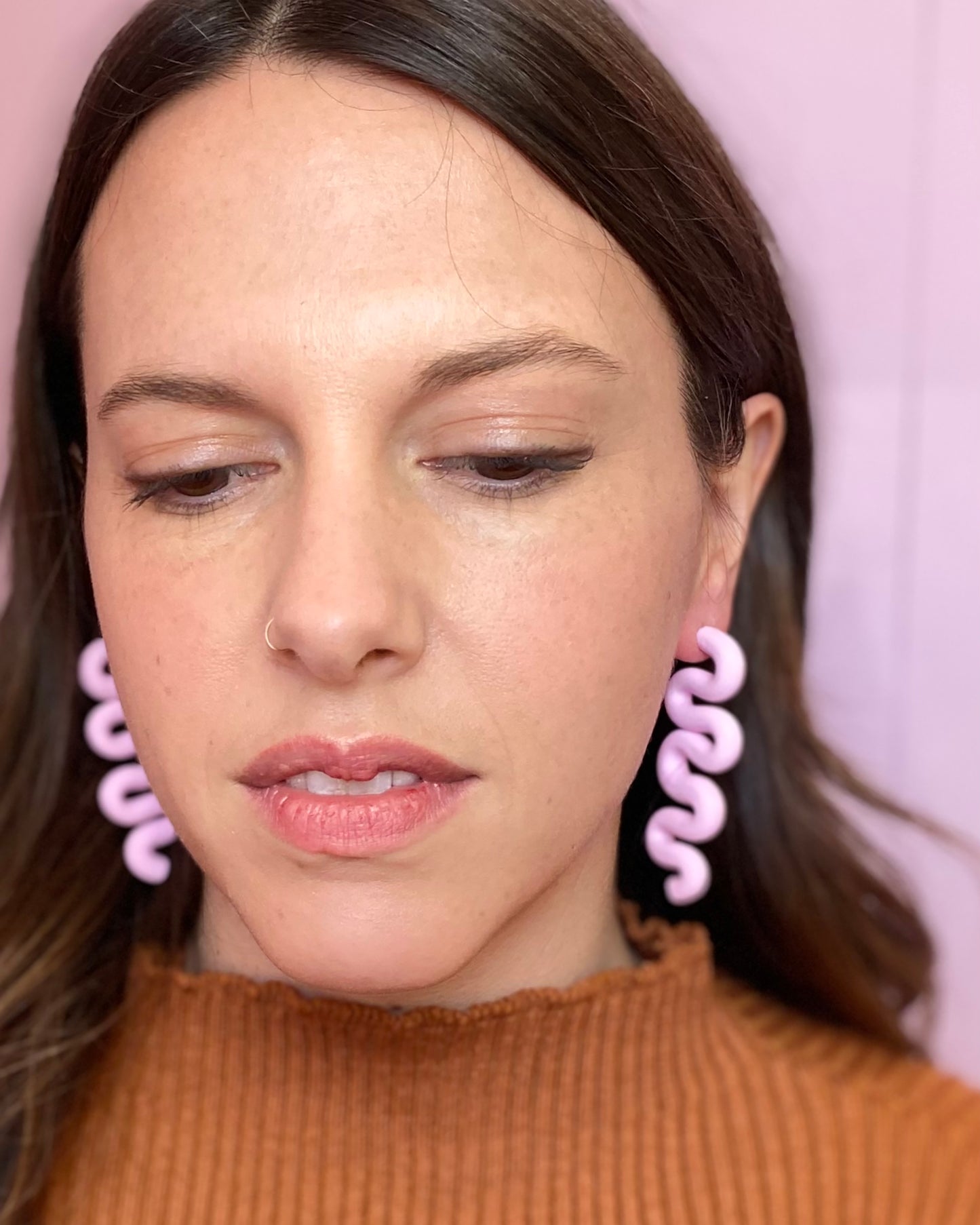 Blush Pink Loose Squiggle Medium Stud Earrings