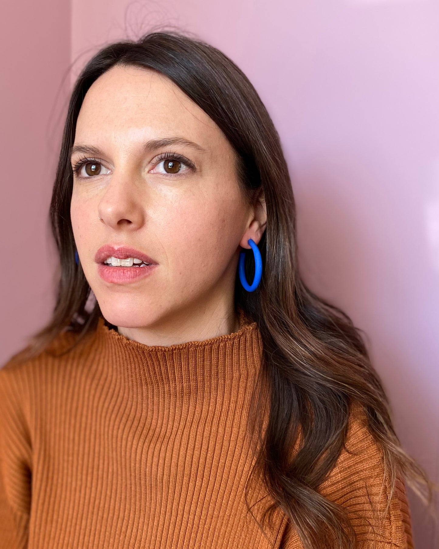 Royal Blue Medium Skinny Hoop Earrings