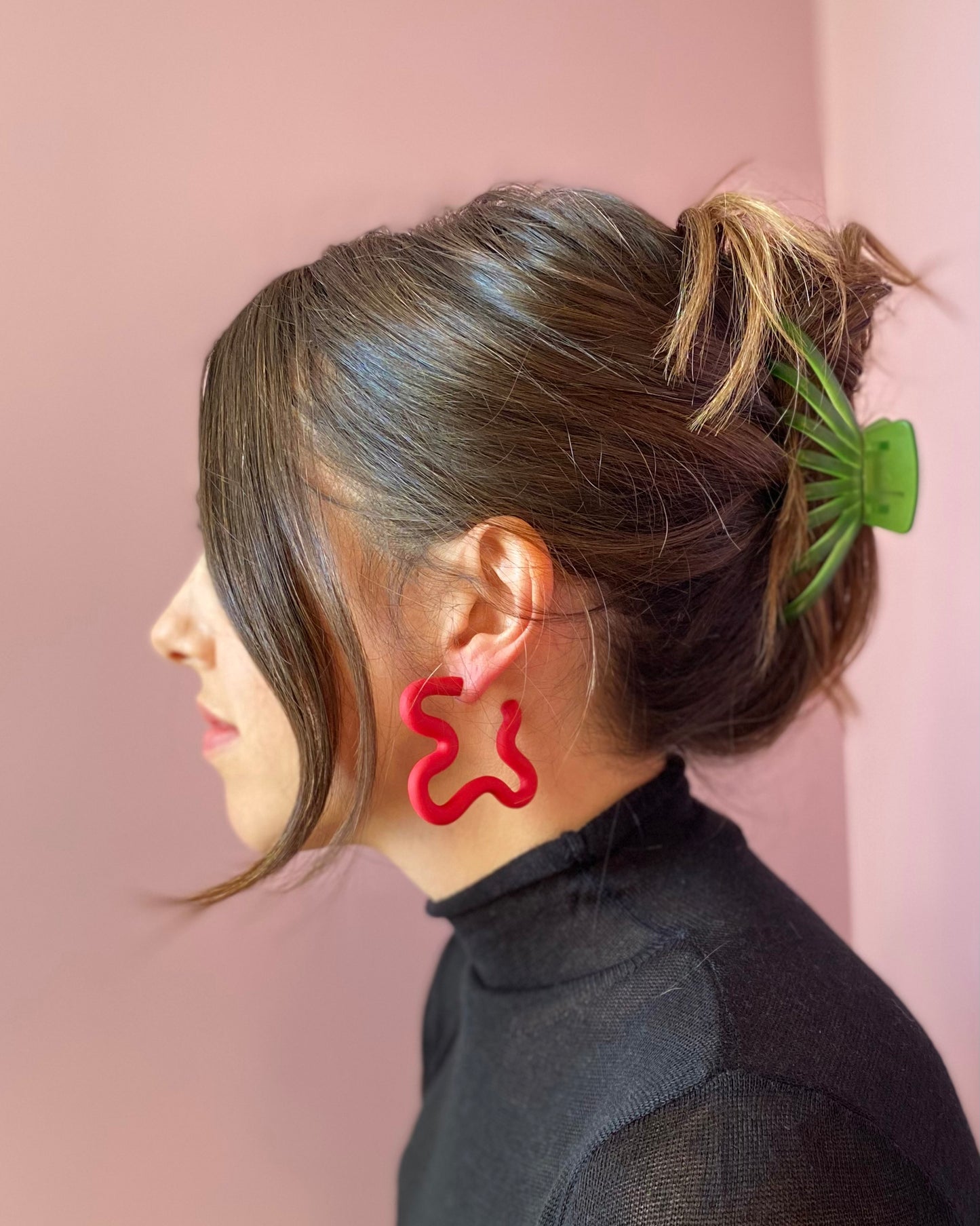 Warm Red Medium Squiggle Hoop Earrings
