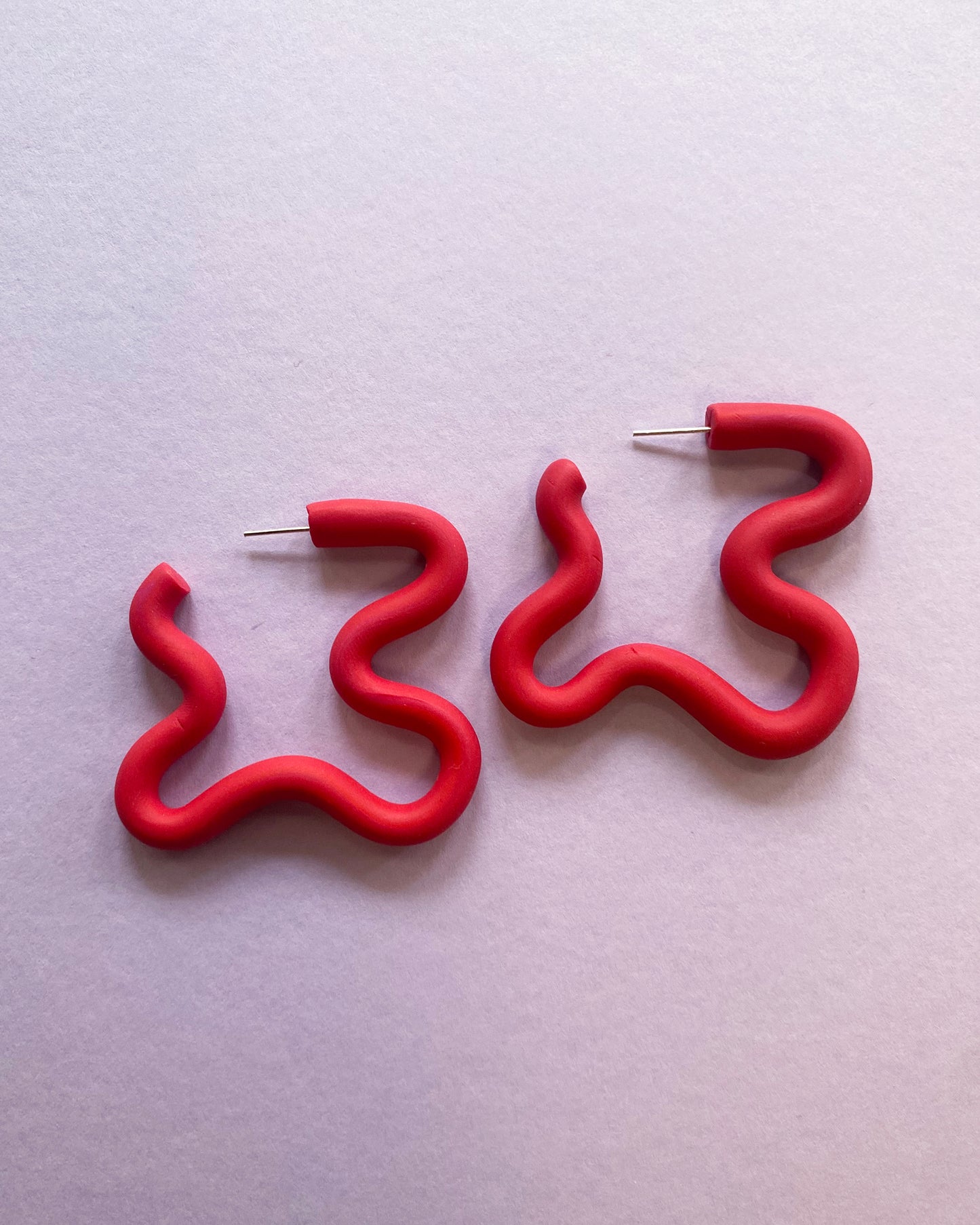 Warm Red Medium Squiggle Hoop Earrings
