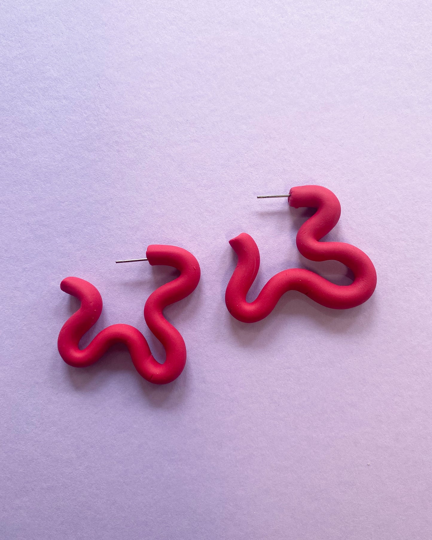 Warm Red Small Squiggle Hoop Earrings