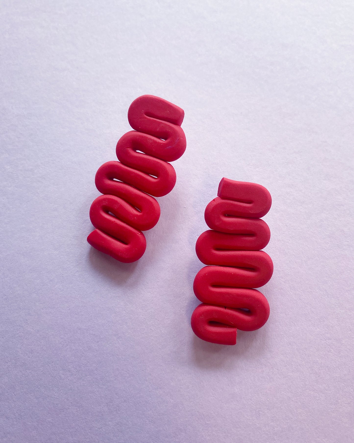 Warm Red Medium Squiggle Stud Earrings