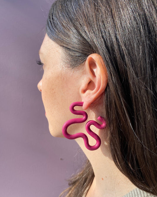 Fuscia Medium Squiggle Hoop Earrings