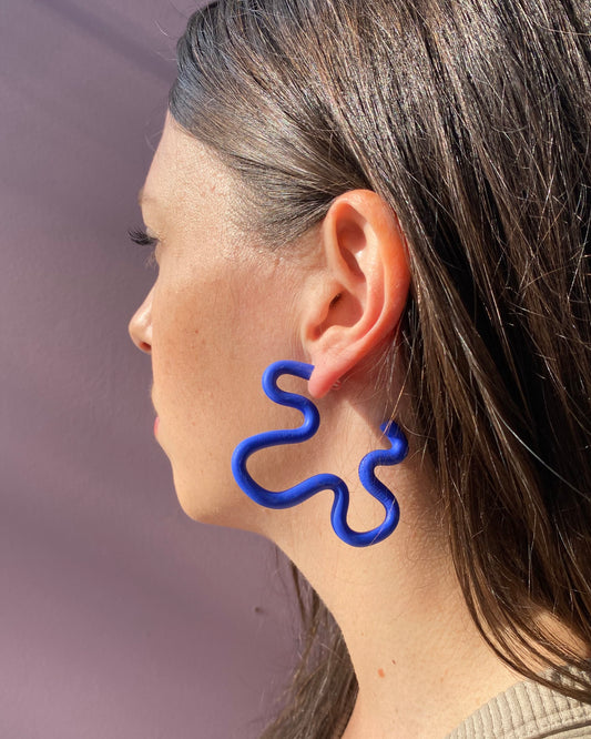 True Blue Medium Squiggle Hoop Earrings