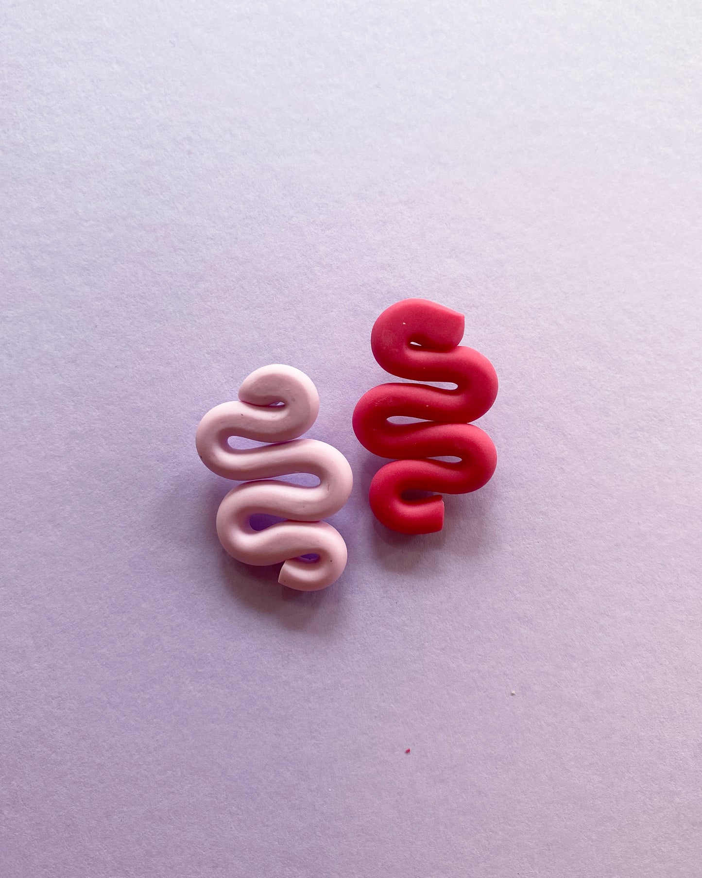Mismatched Barbie Pink & Blush Pink Small Tight Squiggle Stud Earrings