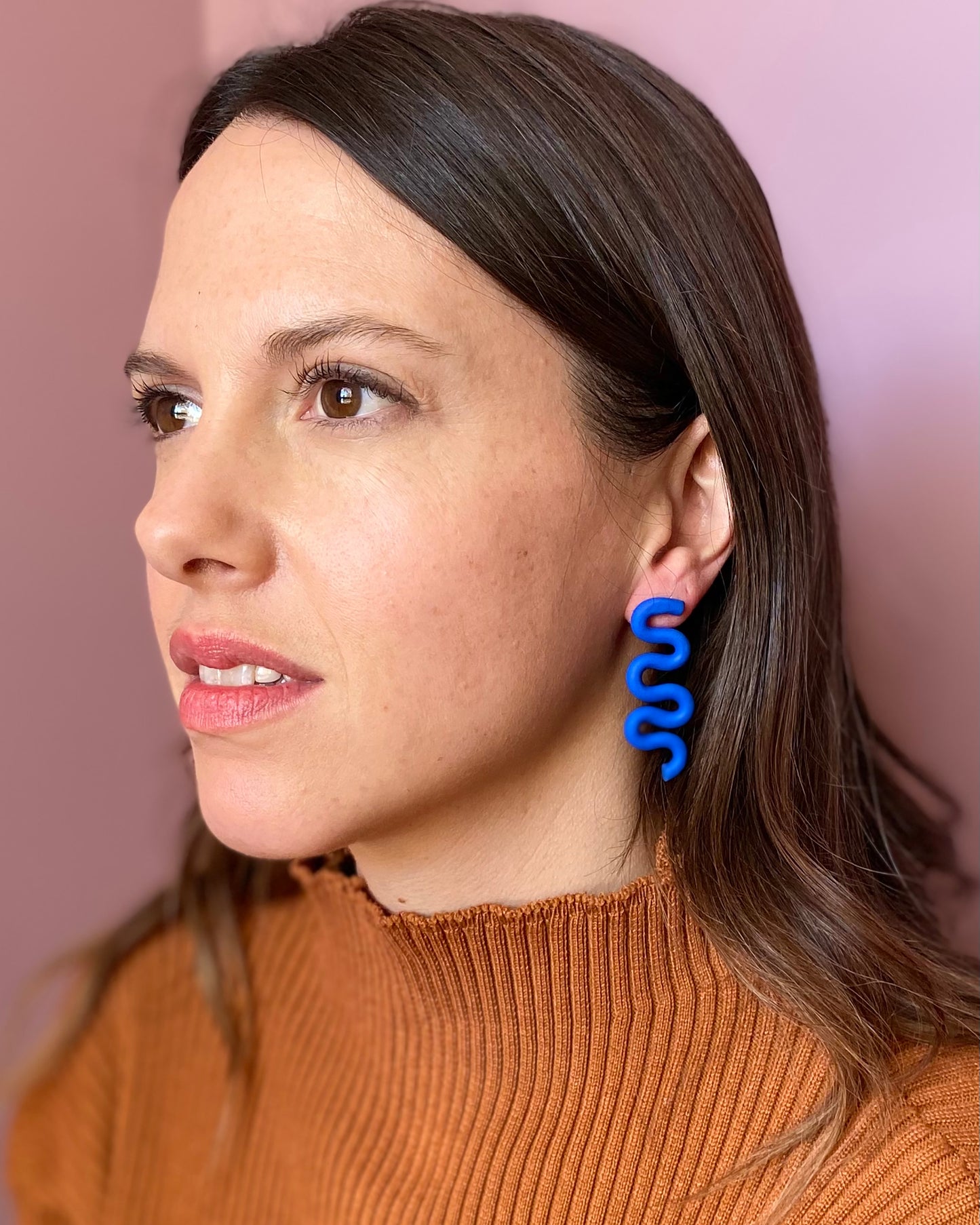 Royal Blue Small Loose Squiggle Stud Earrings